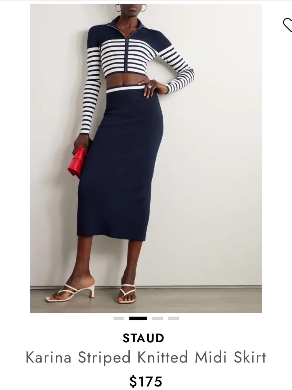 STAUD Navy Striped Knit Midi Skirt with White Stripe - L NWT